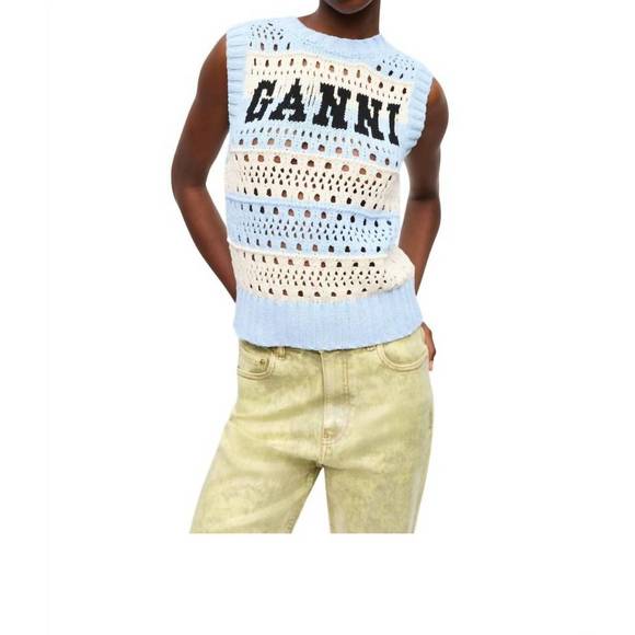 GANNI Tops - NEW GANNI light blue striped vest in soft chambray